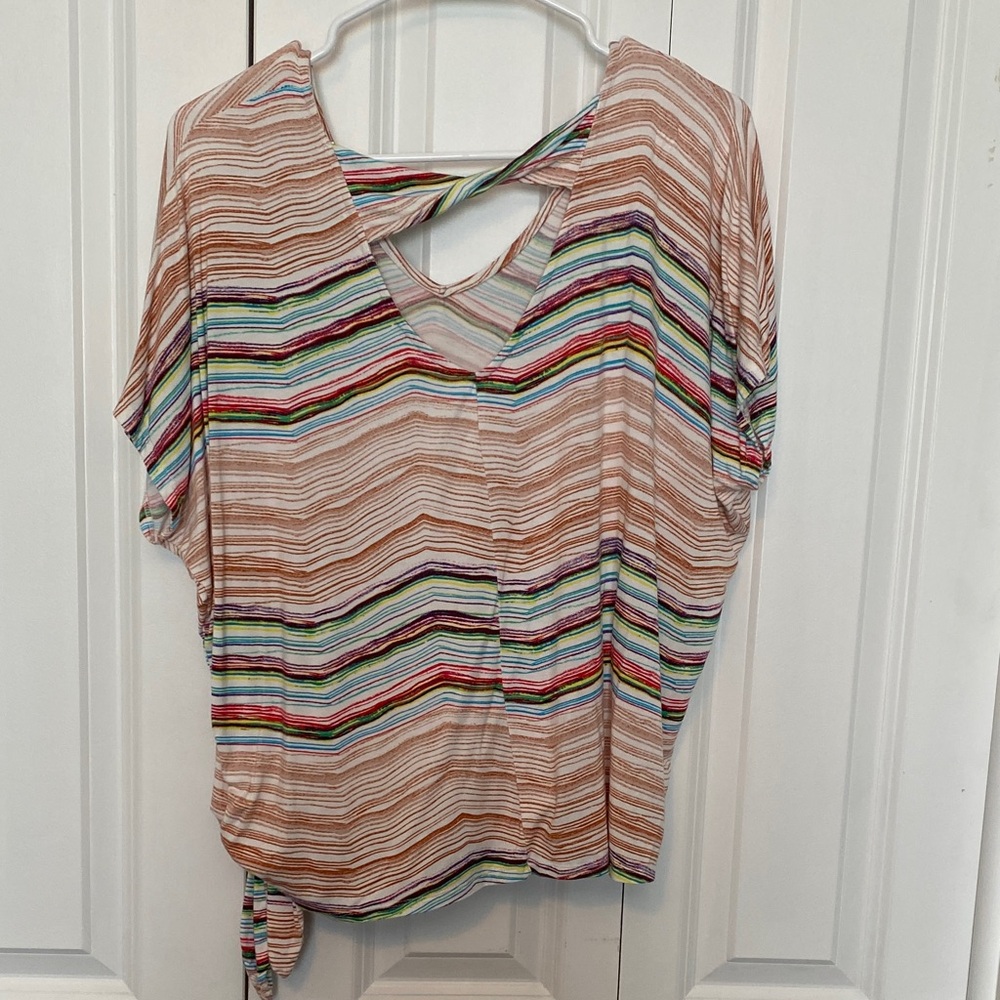 🌸 JohnPaulRichard Vibrant Striped Blouse with Tie Detail - Picture 2 of 5